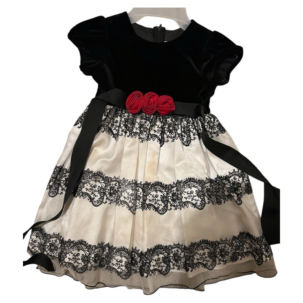 Elegant Black and White Kids Costume Dress with Red Accents
